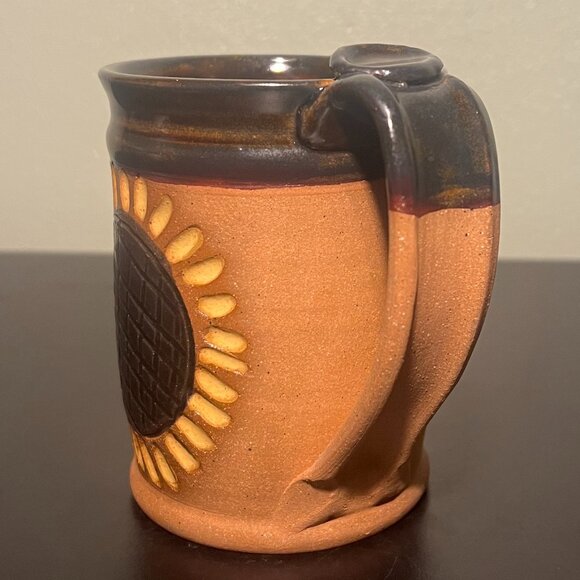 Handcrafted Sunflower Studio Art Pottery Mug w/ Incised & Embossed  Flowers BBP - Picture 8 of 15